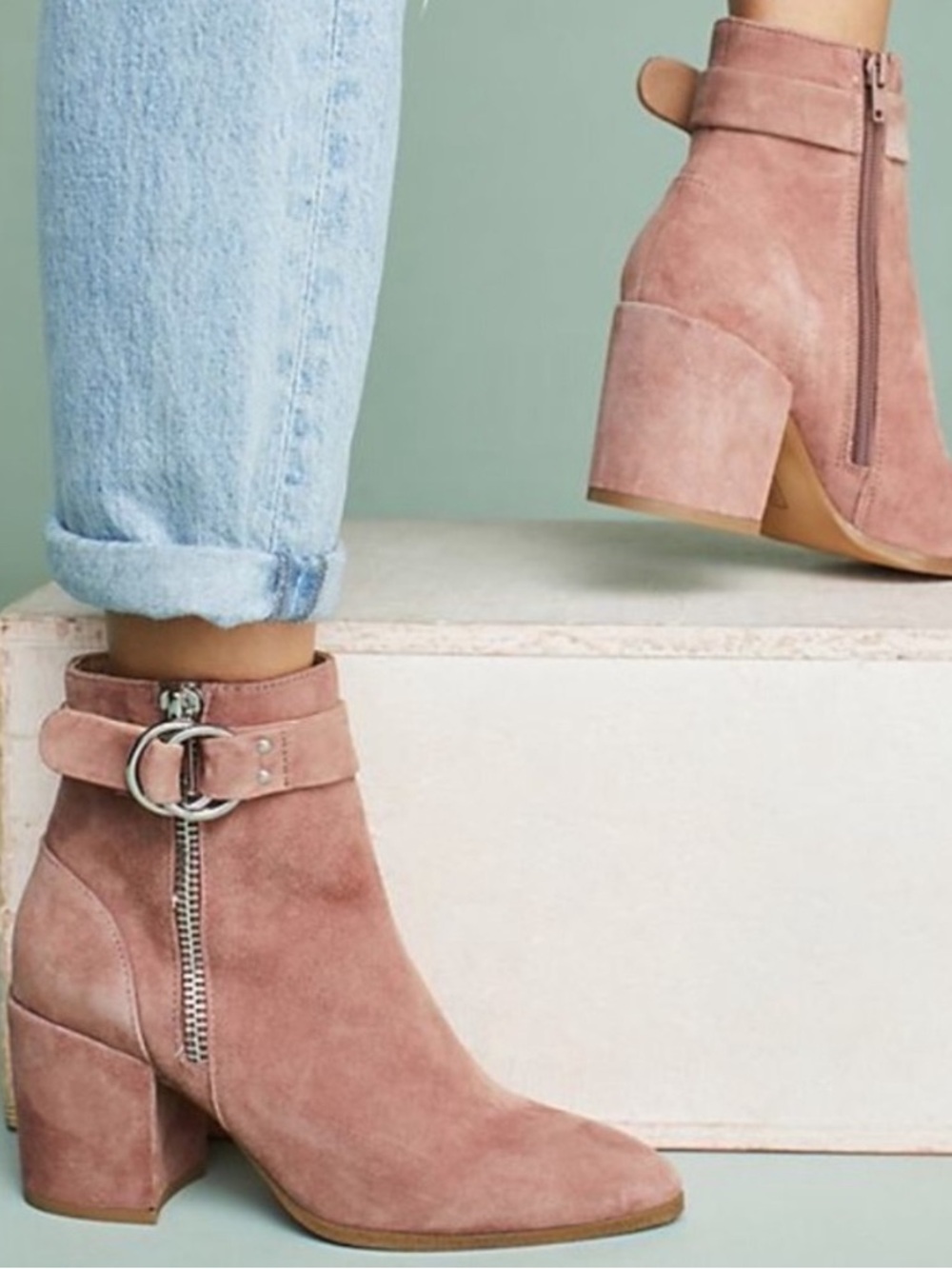 Steve Madden Johanna Pink Suede Ankle Boots with Buckle Detail